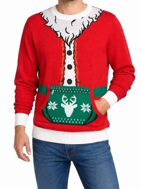 Ugly Christmas Sweater. Men's Santa Suit Holiday Sweater.